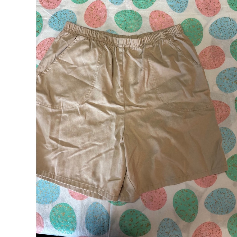 White Stag Women Vallejo Tan Pull On Elastic Waist Shorts Size M 8 10 Cotton - Picture 1 of 7
